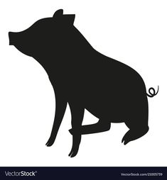 a black and white silhouette of a hog sitting on its hind legs with the tail curled up