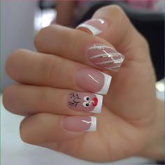 Classy Nail Art Ideas, Cute Christmas Nails, Fake Nails With Glue, Blue Nail, Winter Nail Designs, White French, Festival Nails, Xmas Nails