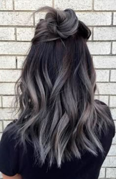 Long Grey Hair, Dark Ombre Hair, Grey Ombre Hair, Brunette Hair With Highlights, Ombré Hair, Trendy Hair Color, Ombre Hair Color, Grey Hair Color