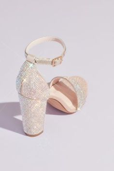 Crystal Block Heel Sandals with Shimmering Accents | David's Bridal Broadmoor Wedding, Women Pumps Shoes, Quince Stuff, Champagne Quinceanera Dresses, Rustic Beach Wedding, Female Dress, Sparkly Heels, Bling Shoes