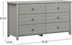 an image of a dresser with measurements for the top and bottom drawers on each side