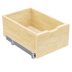 a wooden drawer with metal handles on an isolated white background