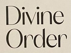 the logo for divine order is shown in black on a white background with an orange border