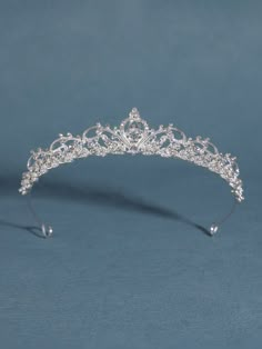 Plateado Elegante Collar  Aleación de zinc   Embellished Simple Quince Crowns, Small Crown For Hair, Real Diamond Tiara, Regency Headpiece, Simple Wedding Tiara, Wedding Tiara And Veil, Tiaras And Crowns Princesses, Silver Quince Crown, Crown For Wedding Brides