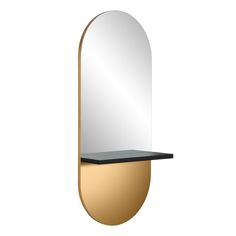 Maitland Mirror with Shelf in Brushed Gold with Matte Black Shelf Mirror Salon, Salon Mirror, Salon Aesthetic, Oval Shaped Mirror, Salon Styling Stations, Minerva Beauty, Salon Mirrors, Black Shelf, Hair Beauty Salon