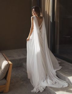 All Wedding Dresses – Wedding Roof Goddess Wedding Dress, Greek Wedding Dresses, Detachable Cape, Minimal Wedding Dress, Cape Wedding Dress, Wedding Dress Flowy, Chiffon Wedding Dress, Flowy Design, Dream Wedding Ideas Dresses