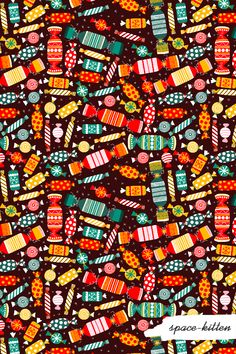 a very colorful christmas pattern with candy and candies