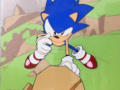 sonic the hedgehog holding a pencil in his right hand