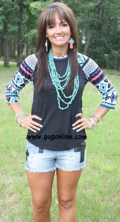 Wondering Eye Black Burnout Baseball Tee in Aztec Aztec Earrings, Tee Shorts, Patchwork Shorts, Giddy Up Glamour, Baseball Tees, Aztec Print, Hair Cut, Casual Top, Eye Black