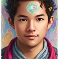 a digital painting of a young man with an astrological eye patch on his forehead