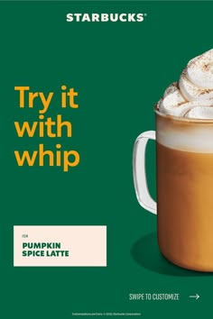 starbucks's try it with whip pumpkin spice latte is now available for purchase