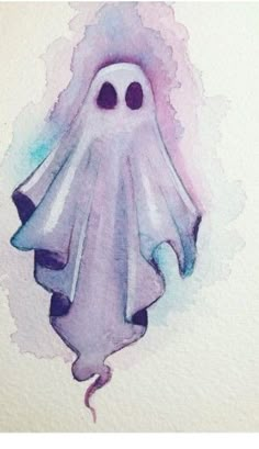 a watercolor drawing of a ghost floating in the air