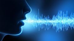 a woman's face with sound waves coming out of her mouth in the background