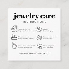 Stylish Simple Modern Minimal Jewelry Care Instructions Earring Business Earring Business, Modern Minimal Jewelry, Jewelry Business Card, Professional Chic, Company Business Cards, Packing Jewelry, Thanks Card, Jewelry Care Instructions, Business Stationery