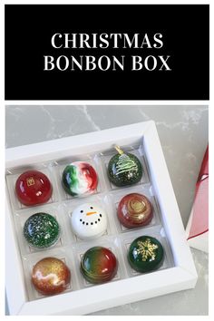 christmas bonbons in a white box with the title overlay that reads, christmas bon