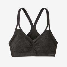 The Barely Bra provides breathable, all-day comfort with slender, no-dig straps that meet into a flattering racerback. An underbust panel offers support for B/C cups. Feminine details include center gather for shaping and a double fabric front for modesty. Made of a soft, featherweight, quick-drying recycled nylon/nylon/spandex fabric blend with a floral jacquard print engineered into the fabric to wick moisture. Internal cup pockets allow for pads/inserts (cups included). Pairs with our Barely Racerback Bra, Racerback Sports Bra, Floral Jacquard, Everyday Bra, Womens Bras, Patagonia Womens, Bra Women, Socks Women, Patagonia