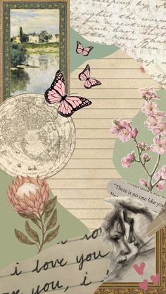 an altered collage with pink flowers and butterflies