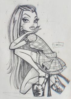 Monster High Drawings Sketches, Darko Dordevic, Monster High Frankie Stein, Monster High Frankie, Frankie Stein, Arte Van Gogh, Graffiti Style Art