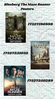 the maze runner movie poster is shown in three different colors and font styles, including one for