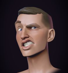 an animated man with his mouth open and eyes wide open, looking to the side