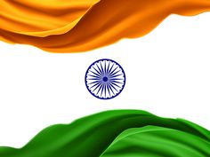 the flag of india is flying in the wind with wavy green and orange fabric behind it