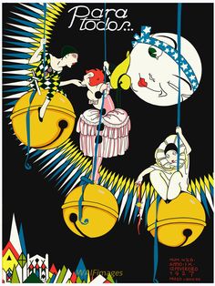 an advertisement for the circus shows two people hanging on bells