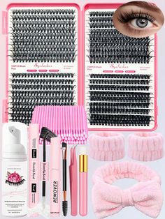 10pcs DIY Lash Extension Kit 720pcs  Lash Clusters Kit 30D-60D C/D Curl DIY Eyelashes Kit With Lashes Bond And Seal, 60ml Eyelash Extension Cleanser, Tweezers, Eyelash Brush, Self Application At Home Cluster Lash Book (4 Styles Mixed) Pink    Synthetic Fiber,Stainless Steel,Aluminum Alloy  Eyelash Set   Beauty Tools, size features are:Bust: ,Length: ,Sleeve Length: Lash Book, Lash Extension Kit, Lash Clusters, Individual Eyelash Extensions, Eyelash Kit, Diy Lash Extensions, Curl Lashes, Eyelash Tweezer, Eyelash Sets