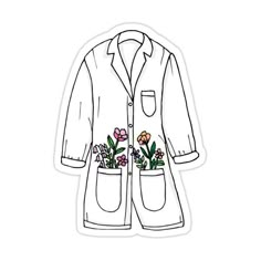 a white jacket with flowers in the pocket sticker