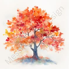 a watercolor painting of an autumn tree