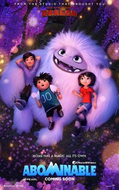 an animated movie poster for the film aboannable with two children standing in front of