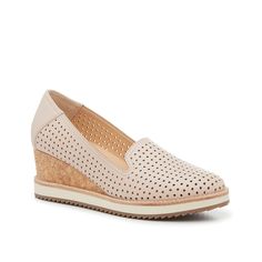 Adrienne Vittadini-Esmeralda Wedge Slip-On Complement your everyday looks with the simple silhouette and neutral hue of the Esmeralda wedge slip-on from Adrienne Vittadini. Crafted with a breathable perforated upper, a cushioned footbed, and a supportive wedge heel, this pair is a comfortable add to your collection. Casual Slip-on Wedge Heels, Fashionable Comfortable Shoes, Short Wedges, Comfy Wedges, Casual Wedges, Wedge Loafers, Simple Silhouette, Low Wedges, Adrienne Vittadini