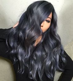 Dark Gray Hair Color, Dark Grey Hair Dye, Dark Grey Hair Color, Denim Blue Hair, Dark Gray Hair, Guy Tang Hair, Denim Hair