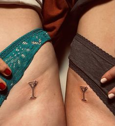 Matching Martini Glass Tattoos, Knicker Line Tattoo, Alcohol Glass Tattoo, Alcohol Tattoo Ideas Friends, Dirty Martini Tattoo, Drink Tattoo Cocktails, Alcoholic Tattoo Ideas, Vodka Tattoo