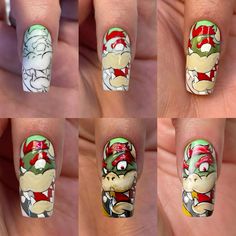 Nailart bowser #supermario gel nails press on nails Bordeaux France, Nail Art Hacks, Pretty Nails, Press On Nails, Gel Nails, Nail Designs, Nail Art