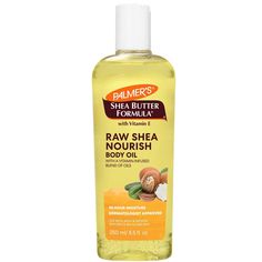 Hydrate and replenish skin with Palmer's Raw Shea Nourish Body Oil, crafted with African Shea butter and antioxidant-rich vitamin E for healthier-looking skin. This bath & body oil can be used as a skin oil or as a bath oil, or any other time your skin needs a moisturizing boost. Instantly absorbs without any greasiness or mess, providing 48 hours of moisture. Palmer's Shea Body Oil for women or men is dermatologist approved and clinically tested as suitable for sensitive & eczema-prone skin. It Shea Butter Perfume, Best Lotion For Black Women, Shea Butter Skincare, Coconut Body Oil, Wellness Era, Shae Butter, Skincare Wishlist, Football Basket, African Shea Butter