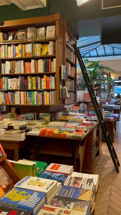 there are many books on display in the library