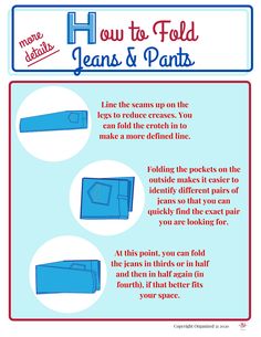 how to fold jeans and pants info sheet with instructions for sewing them in the same style