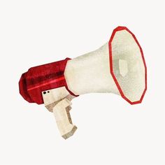 a drawing of a red and white megaphone on a white background with clippings