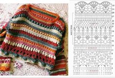 a crocheted sweater is shown next to the pattern