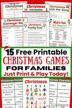 printable christmas games for families to play with the kids in their classroom or home