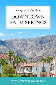 palm trees and mountains with text overlay that reads a long weekend guide to downtown palm springs