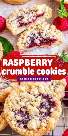 raspberry crumble cookies on a cooling rack