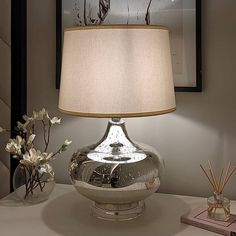 Mateo Silver Glass Table Lamp with White Shade Luxury Table Lamps, Silver Glass, Home Ceiling, Bedside Table, Ceiling Pendant Lights