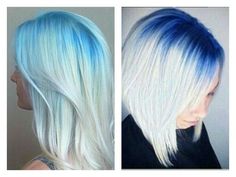 Blue To White Hair, White Hair Color Ideas, Colored Roots, Blue White Hair, Ice Blue Hair, Hairstyle Korean, Shadow Roots, Short Blue Hair, Gradient Hair