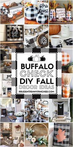 buffalo check diy fall collage with black and white plaid, pumpkins, gingham