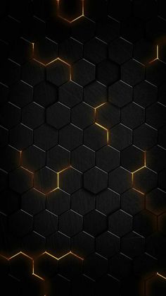 an abstract background with hexagonal shapes in yellow and black colors on a dark surface