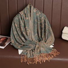 Ethnic Style Tassel Blanket Thick Pashmina New Winter Warm Shawl Wrap Cashmere Jacquard Scarf Women