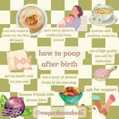 an image of how to poop after birth with pictures and instructions on the side