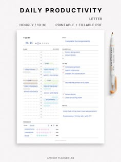 This daily planner has 2 schedules for both planning and recording your time spent. 10-minute time blocking will help your time management and lessen wasted time. Also, you can review your work time, productivity, concentration, and other themes with bar graphs. Self-feedback will make your tomorrow more productive. Thus, this planner is especially good as a work planner, and study planner. | Undated | Mon and Sun start | 24 hours | Hourly daily | Day on 1 page | Daily schedule | time management Work Daily Planner Printable, Full Focus Planner Tips, 10 Minute Planner, Daily Planner Layout, Planner Layout Ideas, Student Daily Planner, Planner Design Layout, Daily Productivity Planner, Work Planner Printable