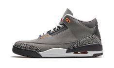 The Air Jordan 3 “Cool Grey” is a lifestyle colorway of Michael Jordan’s third signature shoe that first released all the way back in 2007. The “Cool Grey” seen here was remastered by Jordan Brand as part of its Spring 2021 release cycle. It features several upgrades in design in comparison to the original version of the shoe, including a new premium grey leather construction on the upper and a slightly darker grey midsole. Elsewhere, dark grey leather appears around the eyelets and collar and c Jumpman Logo, Jordan 3 Retro, Black Cement, Air Jordan 3 Retro, Slim Shady, Air Jordan 3, Grey Shoes, Jordan 3, Sport Sneakers